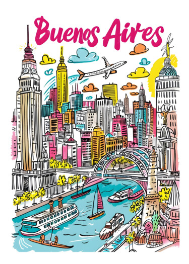 "$Buenos Aires Citys…" başlıklı Dijital Sanat 春宇 关 tarafından, Orijinal sanat, AI tarafından oluşturulan görüntü Karton üzer…