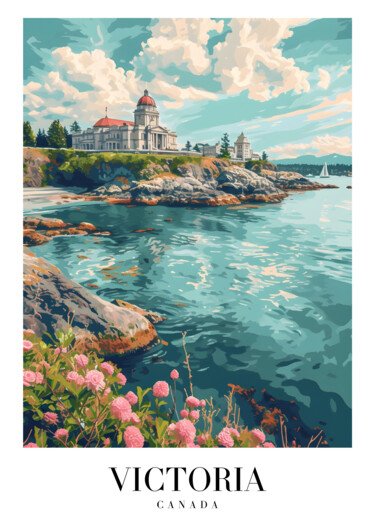 Digitale Kunst getiteld "Victoria's Coastal…" door Chun Yu Guan, Origineel Kunstwerk, AI gegenereerde afbeelding Gemonteerd…