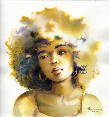 Ray of sunshine. Portrait of a girl. 绘画 标题为“Ray of sunshine. Po…” 由Alla Gusiuk (Prisakar), 原创艺术品, 水彩