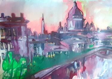 Schilderij getiteld "At sunset" door Alexey Zhucovsky, Origineel Kunstwerk, Aquarel