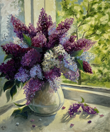 A bouquet of lilacs in the sunlight "A bouquet of lilacs…" başlıklı Tablo Andrii Skoryi (LERAN) tarafından, Orijinal sanat, Petrol
