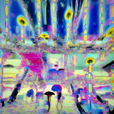 数字艺术 标题为“Les lampadaires jau…” 由Christelle Marini, 原创艺术品, 数字油画