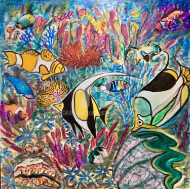Fishs life in the reef Painting titled "Fishs life in the r…" by Catherine Clare, Original Artwork, Oil Mounted on Wood Stretcher frame