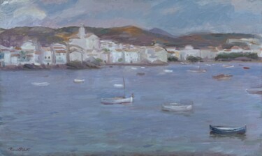 Malarstwo zatytułowany „Cadaqués desde la b…” autorstwa Ramón Pichot Soler, Oryginalna praca, Olej Zamontowany na Panel drew…
