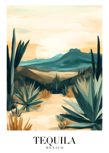 Digital Arts με τίτλο "Desert Sunset Tequi…" από 春宇 关, Αυθεντικά έργα τέχνης, Εικόνα που δημιουργήθηκε με AI Τοποθετήθηκε στ…