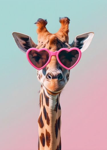 Digital Arts με τίτλο "Giraffe Wears Heart…" από 春宇 关, Αυθεντικά έργα τέχνης, Εικόνα που δημιουργήθηκε με AI Τοποθετήθηκε στ…