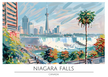数字艺术 标题为“Niagara Falls Citys…” 由春宇 关, 原创艺术品, AI生成的图像 安装在纸板上