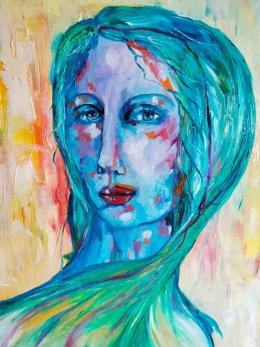제목이 "Portrait de Femme b…"인 미술작품 Nicole Bachelard로, 원작, 기름 나무 들것 프레임에 장착됨