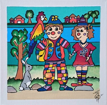 제목이 "Clowns en Sortie"인 미술작품 Nadège Dubreuil로, 원작, 아크릴