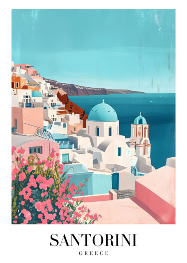数字艺术 标题为“Santorini Dream Des…” 由春宇 关, 原创艺术品, AI生成的图像 安装在纸板上