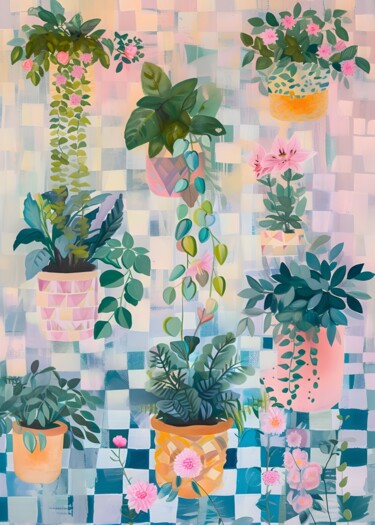 Digitale Kunst getiteld "Urban Greenery Pale…" door Chun Yu Guan, Origineel Kunstwerk, AI gegenereerde afbeelding Gemonteerd…