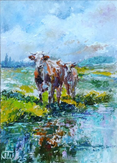 绘画 标题为“Painting "Cows"” 由Sergiy Tsymbalov, 原创艺术品, 油