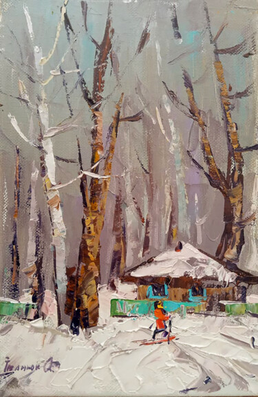 Painting titled "On a walk" by Oleksiy Ivanyuk, Original Artwork, Oil Mounted on Wood Stretcher frame
