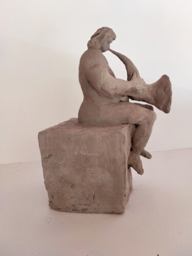 "Musico su cubo" başlıklı Heykel Paolo Righi tarafından, Orijinal sanat, Kil