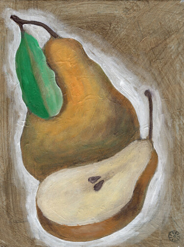「Pear and a half」というタイトルの絵画 Anton Maliarによって, オリジナルのアートワーク, アクリル その他の剛性パネルにマウント