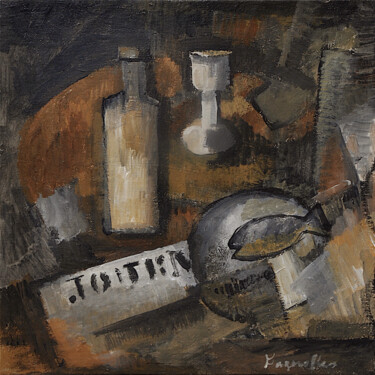 Schilderij getiteld "Nature morte au poi…" door Henri Fagerolles, Origineel Kunstwerk, pigmenten Gemonteerd op Karton