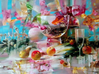 Painting titled "Gold fish" by Anatoly Tarabanov, Original Artwork, Oil Mounted on Wood Stretcher frame
