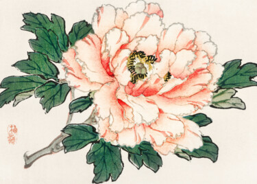 Digitale Kunst getiteld "Elegant Peony Bloss…" door Chun Yu Guan, Origineel Kunstwerk, AI gegenereerde afbeelding Gemonteerd…