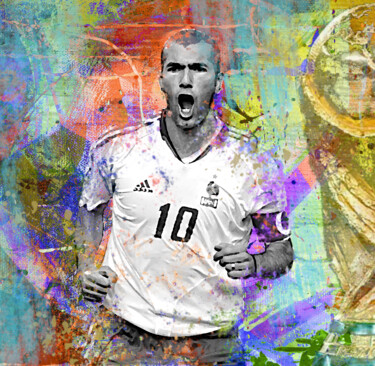 pop art street art célébrité 40-Zizou 数字艺术 标题为“pop art street art…” 由Yank, 原创艺术品, 数字拼贴 安装在木质担架架上