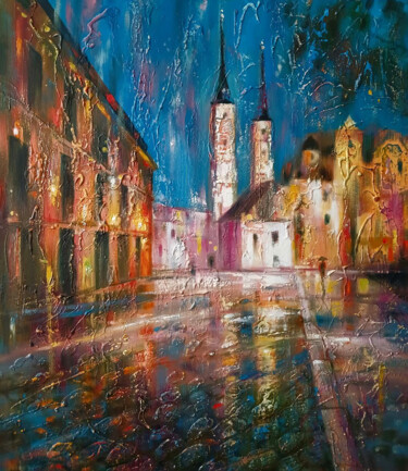 Pittura intitolato "Night city" da Anatoly Tarabanov, Opera d'arte originale, Olio Montato su Telaio per barella in legno