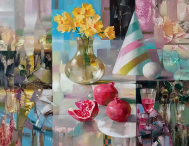 绘画 标题为“Pomegranate fruit” 由Anatoly Tarabanov, 原创艺术品, 油 安装在木质担架架上