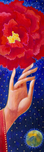 Schilderij getiteld "Pivoine," door Oxana Zaika, Origineel Kunstwerk, Acryl Gemonteerd op Houten paneel