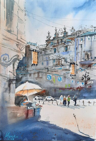 Painting titled "Невский проспект" by Marina Zhukova, Original Artwork, Watercolor