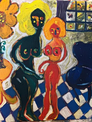 绘画 标题为“Deux, un salon” 由Houda Moustaide, 原创艺术品, 丙烯