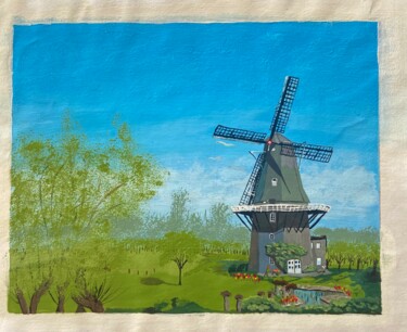 Картина под названием "Windmill Landscape" - Anthony Dunphy, Подлинное произведение искусства, Акрил