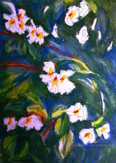 Painting titled "Fleurs de jasmin" by Slobodan Spasojevic (Spaki), Original Artwork, Pastel