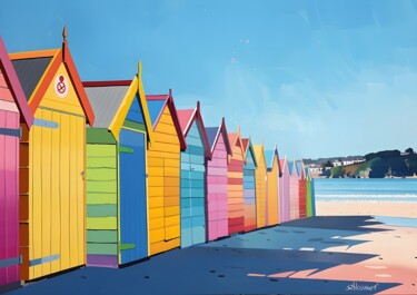 "Beach Huts Paradise" başlıklı Dijital Sanat 春宇 关 tarafından, Orijinal sanat, AI tarafından oluşturulan görüntü Karton üzeri…
