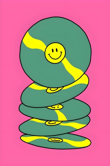 数字艺术 标题为“Happy Spiral Discs” 由春宇 关, 原创艺术品, AI生成的图像 安装在纸板上
