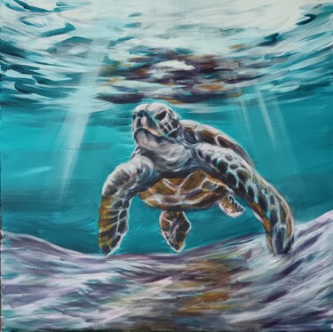 Painting titled "Tortue2" by Eva Andre, Original Artwork, Acrylic Mounted on Wood Stretcher frame