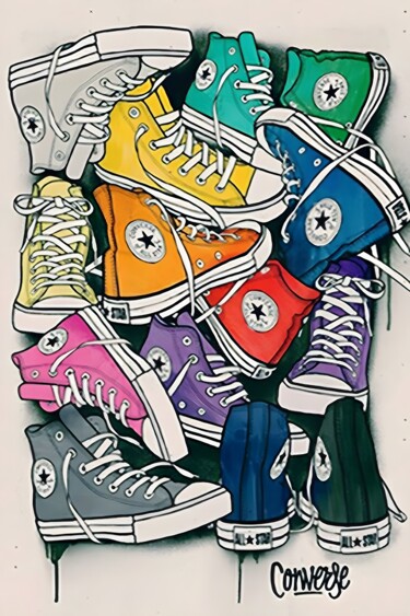 Digitale Kunst mit dem Titel "Colorful Converse S…" von Chun Yu Guan, Original-Kunstwerk, KI-generiertes Bild Auf Karton mon…