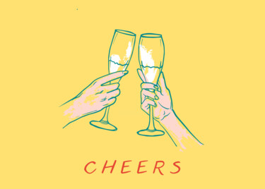 제목이 "Champagne Cheers Ce…"인 디지털 아트 春宇 关로, 원작, AI 생성 이미지 판지에 장착됨