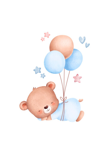 제목이 "Cuddly Bear Balloons"인 디지털 아트 春宇 关로, 원작, AI 생성 이미지 판지에 장착됨