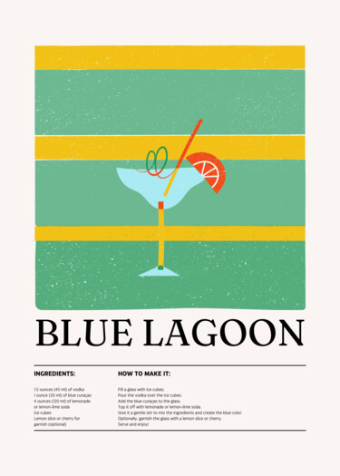 Digitale Kunst getiteld "Blue Lagoon Cocktai…" door Chun Yu Guan, Origineel Kunstwerk, AI gegenereerde afbeelding Gemonteerd…