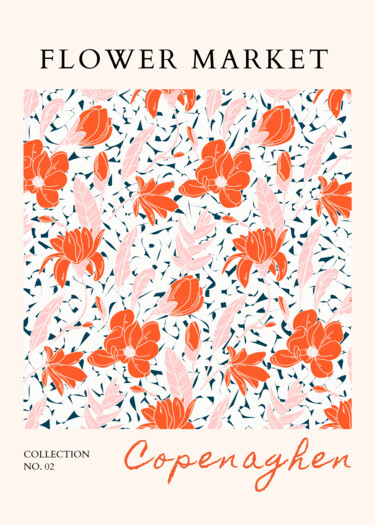 数字艺术 标题为“Floral Market Copen…” 由春宇 关, 原创艺术品, AI生成的图像 安装在纸板上