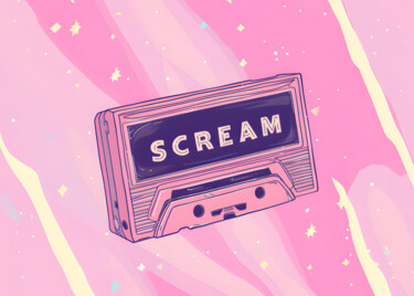 数字艺术 标题为“Vibrant Cassette Sc…” 由春宇 关, 原创艺术品, AI生成的图像 安装在纸板上