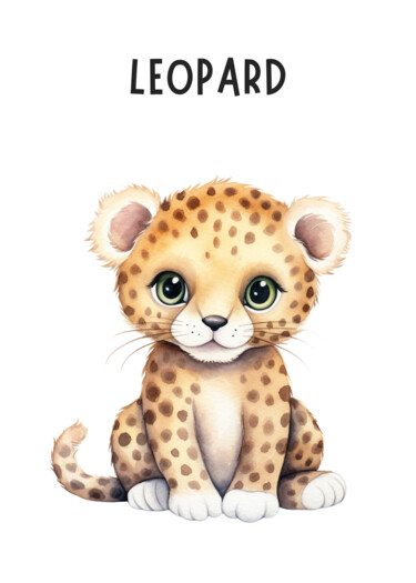 数字艺术 标题为“Cute Leopard Cub Il…” 由春宇 关, 原创艺术品, AI生成的图像 安装在纸板上