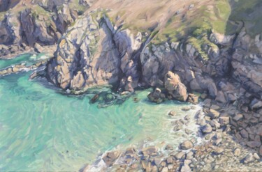Cap Sizun, cove Painting titled "Cap Sizun, cove" by Anne Baudequin, Original Artwork, Oil Mounted on Wood Stretcher frame