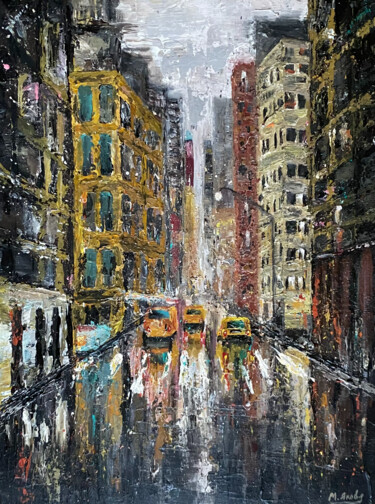 「Rainy Metropolis -…」というタイトルの絵画 María Yaによって, オリジナルのアートワーク, アクリル