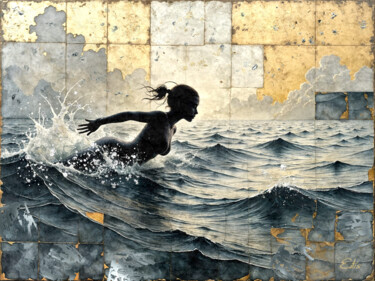 Digitale Kunst getiteld "The Swimmer" door Eilís P., Origineel Kunstwerk, Digitaal Schilderwerk