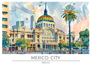 Digitale Kunst getiteld "Mexico City's Vibra…" door Chun Yu Guan, Origineel Kunstwerk, AI gegenereerde afbeelding Gemonteerd…