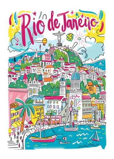 数字艺术 标题为“Rio de Janeiro Vibr…” 由春宇 关, 原创艺术品, AI生成的图像 安装在纸板上
