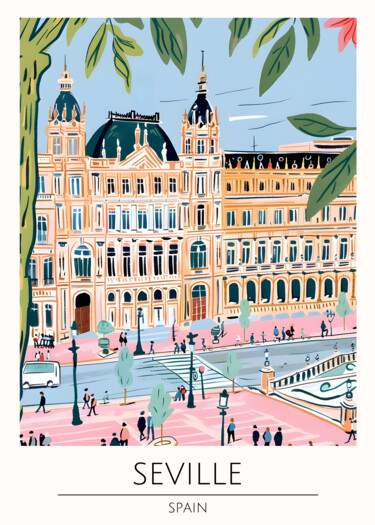 Digital Arts titled "Seville's Majestic…" by Chun Yu Guan, Original Artwork, AI generated image Mounted on Cardboard