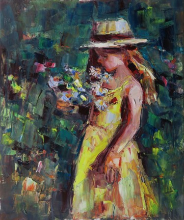 Pintura intitulada "Fleurs sauvages VII" por Marta Lipowska, Obras de arte originais, Óleo Montado em Armação em madeira