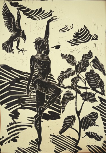 印花与版画 标题为“Rites of spring” 由Laszlo Juhasz, 原创艺术品, Linocuts 安装在木板上