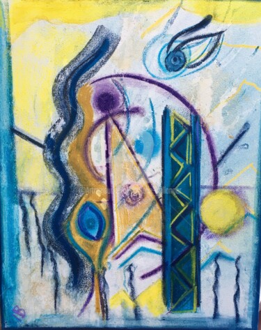Schilderij getiteld "L’Ame du Monde" door Nathalie Bellanger, Origineel Kunstwerk, Acryl Gemonteerd op Frame voor houten bra…