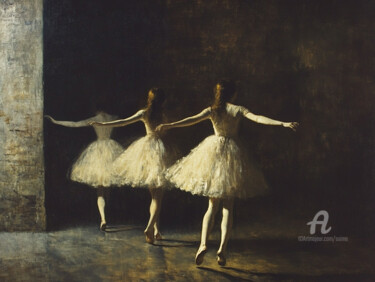 Three Ballerinas Fade to Backstage Digital Arts με τίτλο "Three Ballerinas Fa…" από Suima, Αυθεντικά έργα τέχνης, Εικόνα που δημιουργήθηκε με AI